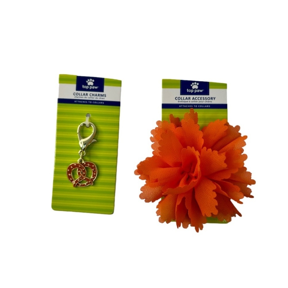 Orange Material Flower and Pretzel Metal Charm Dog Collar Accessory